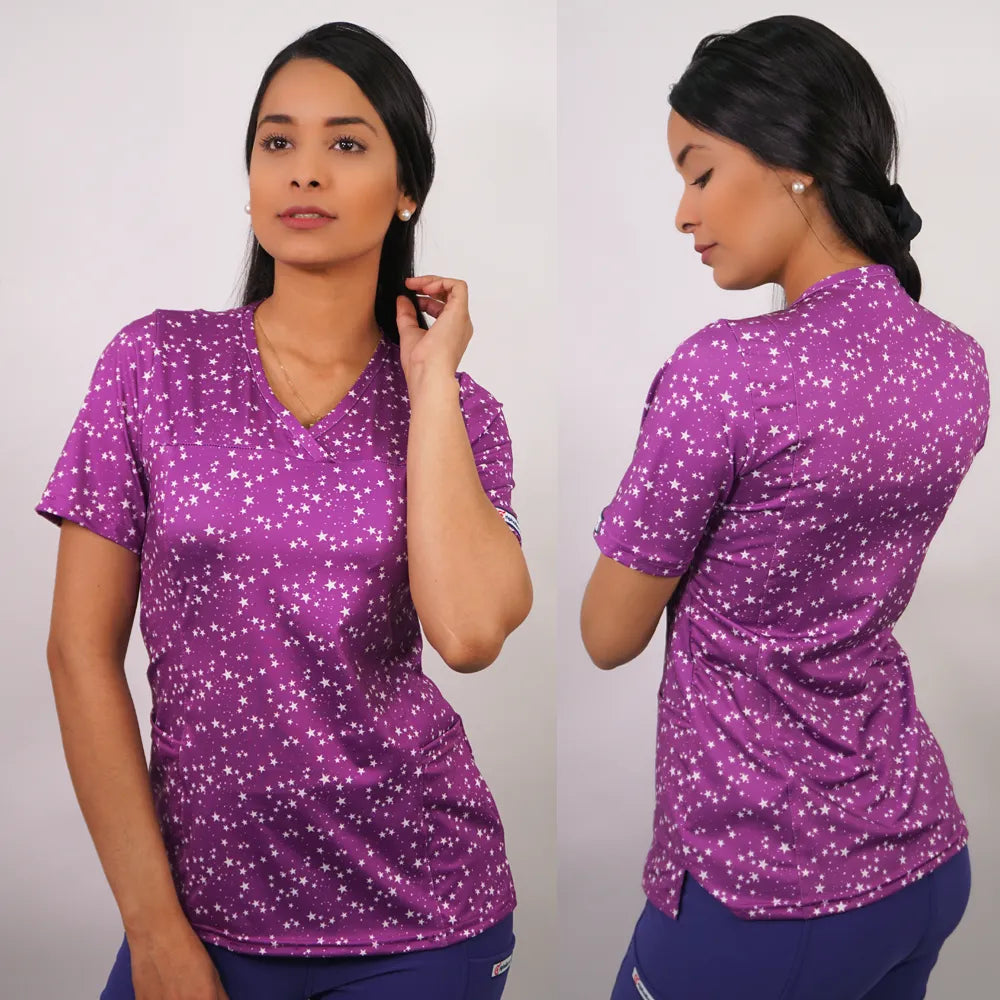 Delantal Mujer tela elasticada estampada. Combina con Morado - Art. 2031