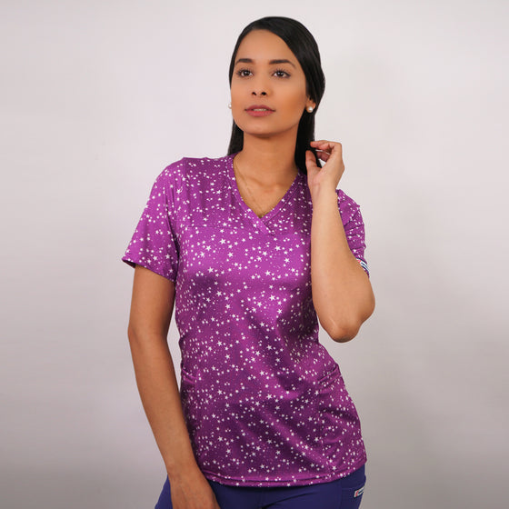 Delantal Mujer tela elasticada estampada. Combina con Morado - Art. 2031