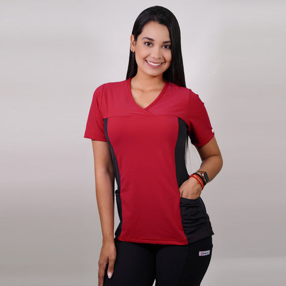 Delantal Mujer tela elasticada C/aplic. lisa al costado. Combina con negro y con Rojo - Art. 2132