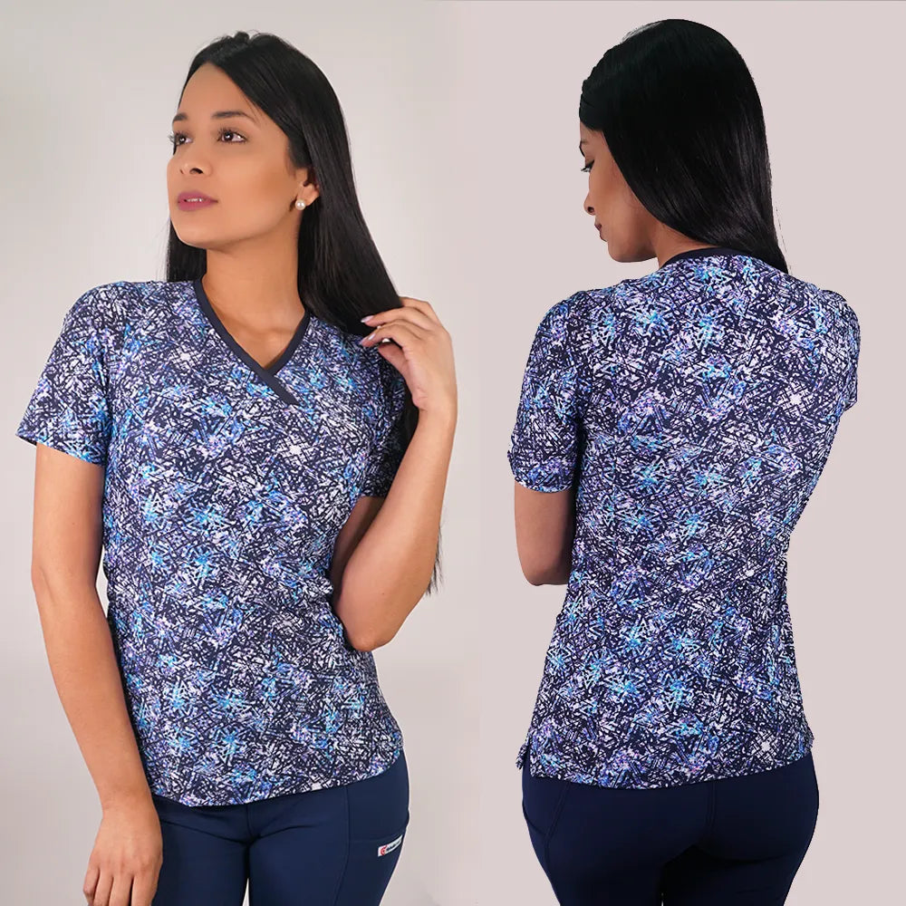 Delantal Mujer tela elasticada estampada. Combina con azul Marino - Art. 2192