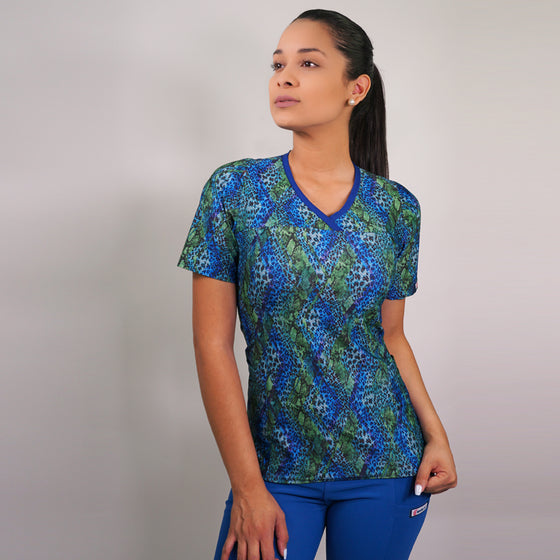 Delantal Mujer tela elasticada estampada. Combina con Azul Rey - Art. 2205