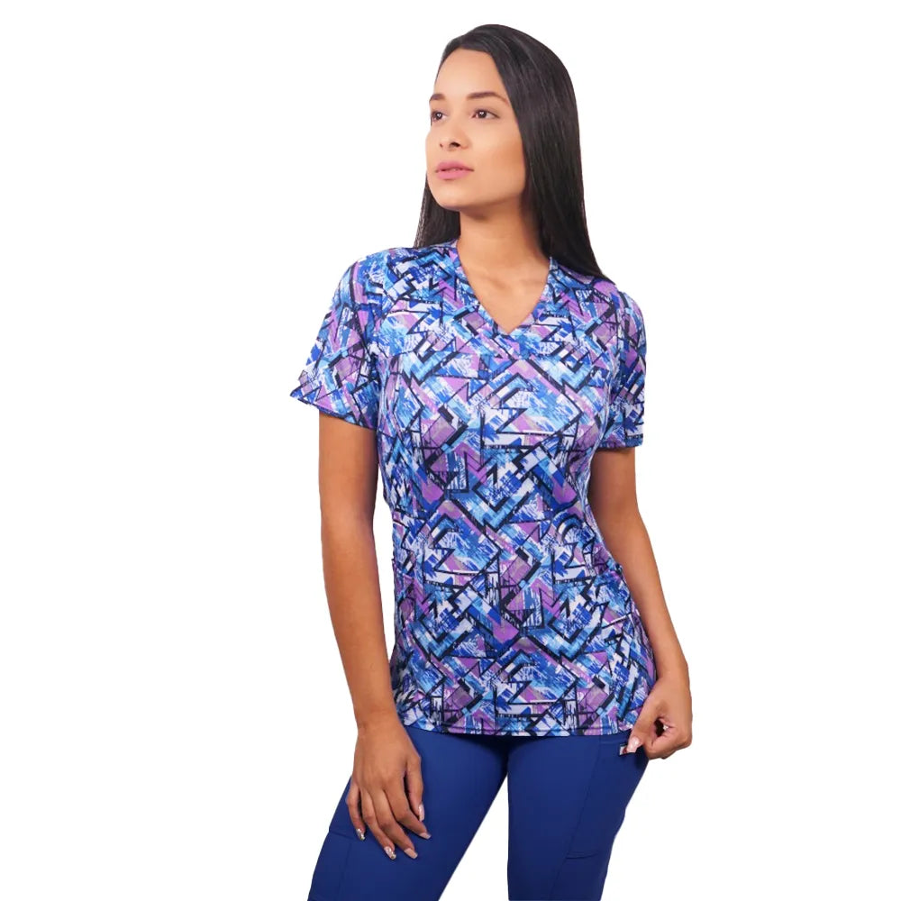 Delantal Mujer tela elasticada estampada. Combina con Azul Rey - Art. 2219