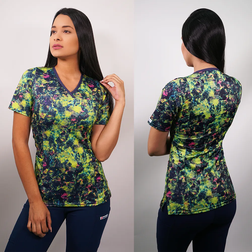 Delantal Mujer tela elasticada estampada. Combina con Azul Marino - Art. 2223