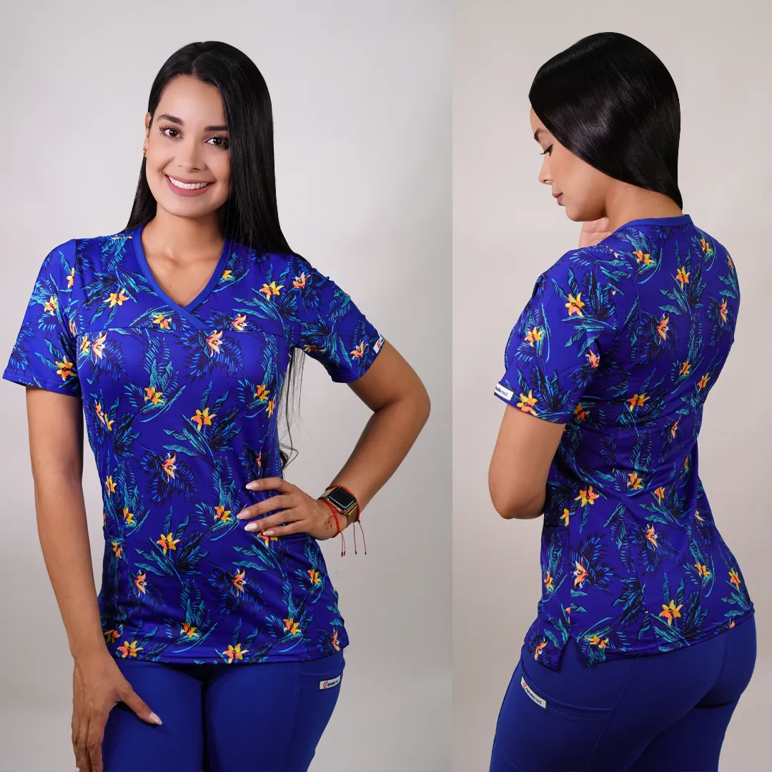 Delantal Mujer tela elasticada estampada. Combina con Azul Rey - Art. 2225