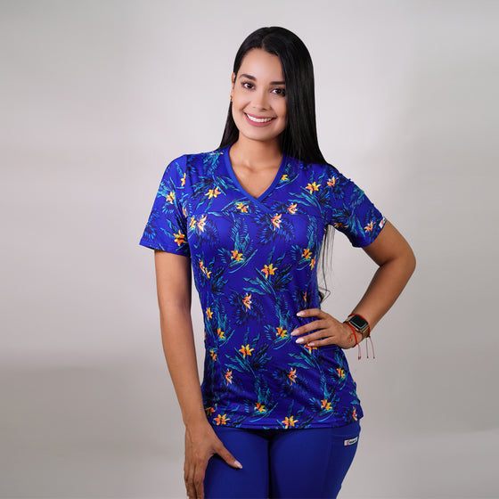 Delantal Mujer tela elasticada estampada. Combina con Azul Rey - Art. 2225