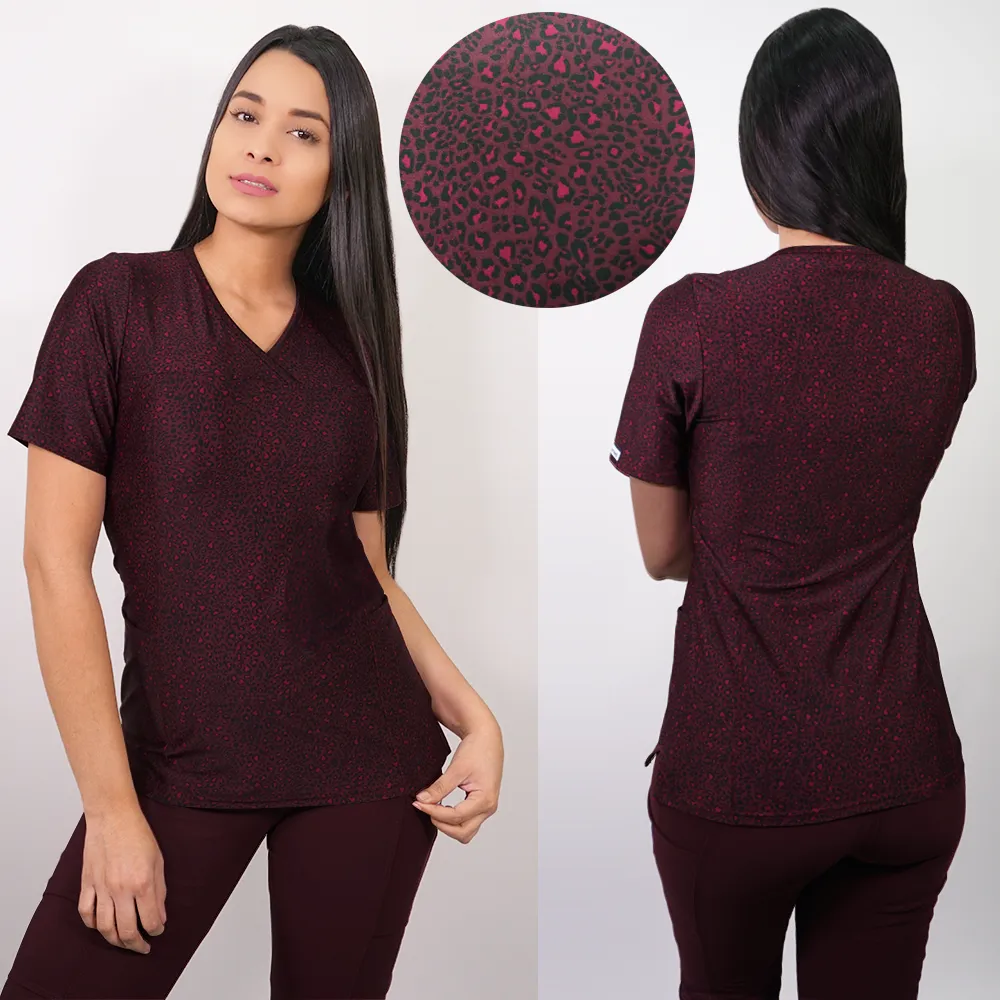 Delantal Mujer tela elasticada estampada. Burdeo - Art. 2250