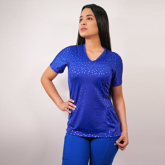 Delantal Mujer tela elasticada estampada. Combina con Azul Rey - Art. 2260