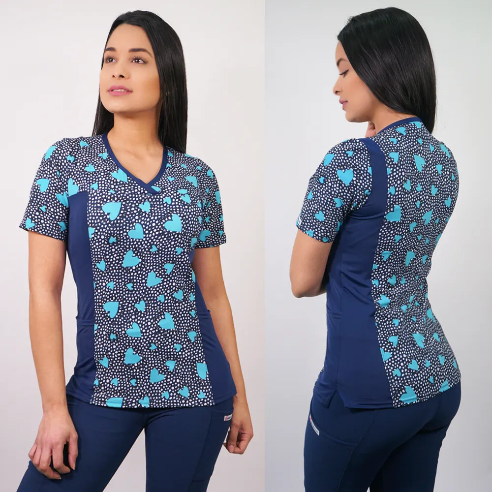 Delantal Mujer tela elasticada estampada. Combina con Azul Marino - Art. 2275