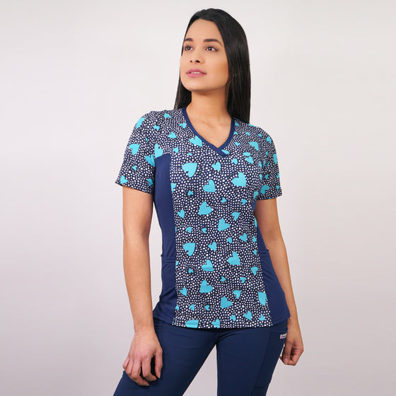 Delantal Mujer tela elasticada estampada. Combina con Azul Marino - Art. 2275