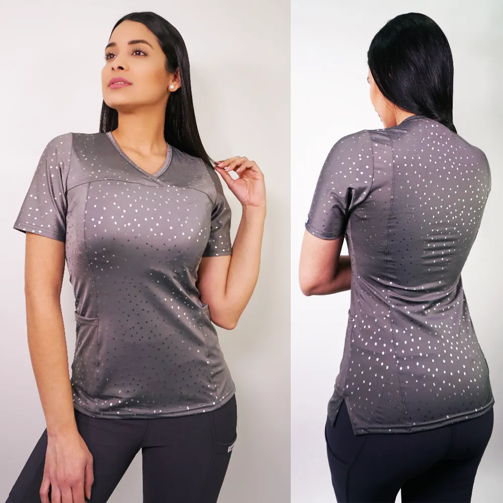 Delantal Mujer tela elasticada estampada. Gris  - Art. 2282