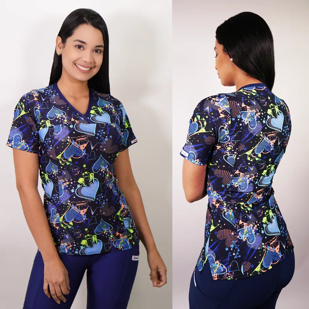Delantal Mujer tela elasticada estampada. Combina con Azul Marino - Art. 2283