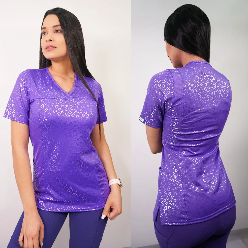 Delantal Mujer tela elasticada estampada. Combina con Morado - Art. 2304