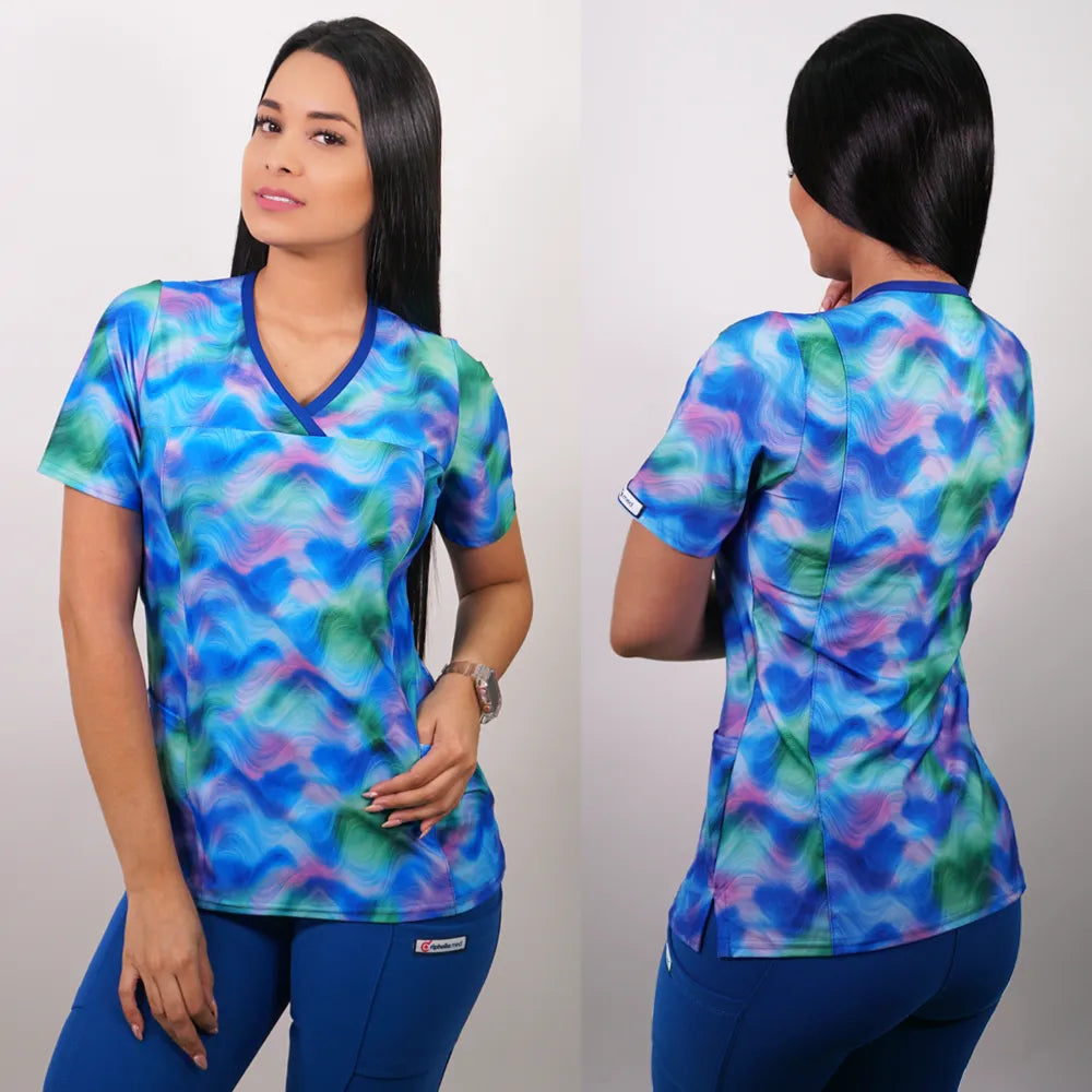 Delantal Mujer tela elasticada estampada. Combina con Azul Rey - Art. 2335