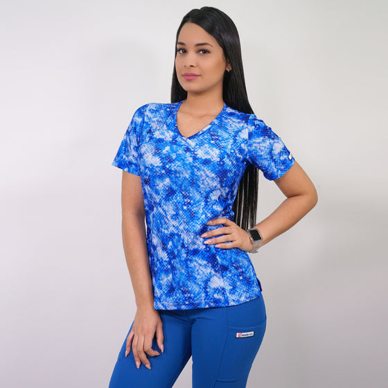 Delantal Mujer tela elasticada estampada. Combina con Azul Rey - Art. 2338