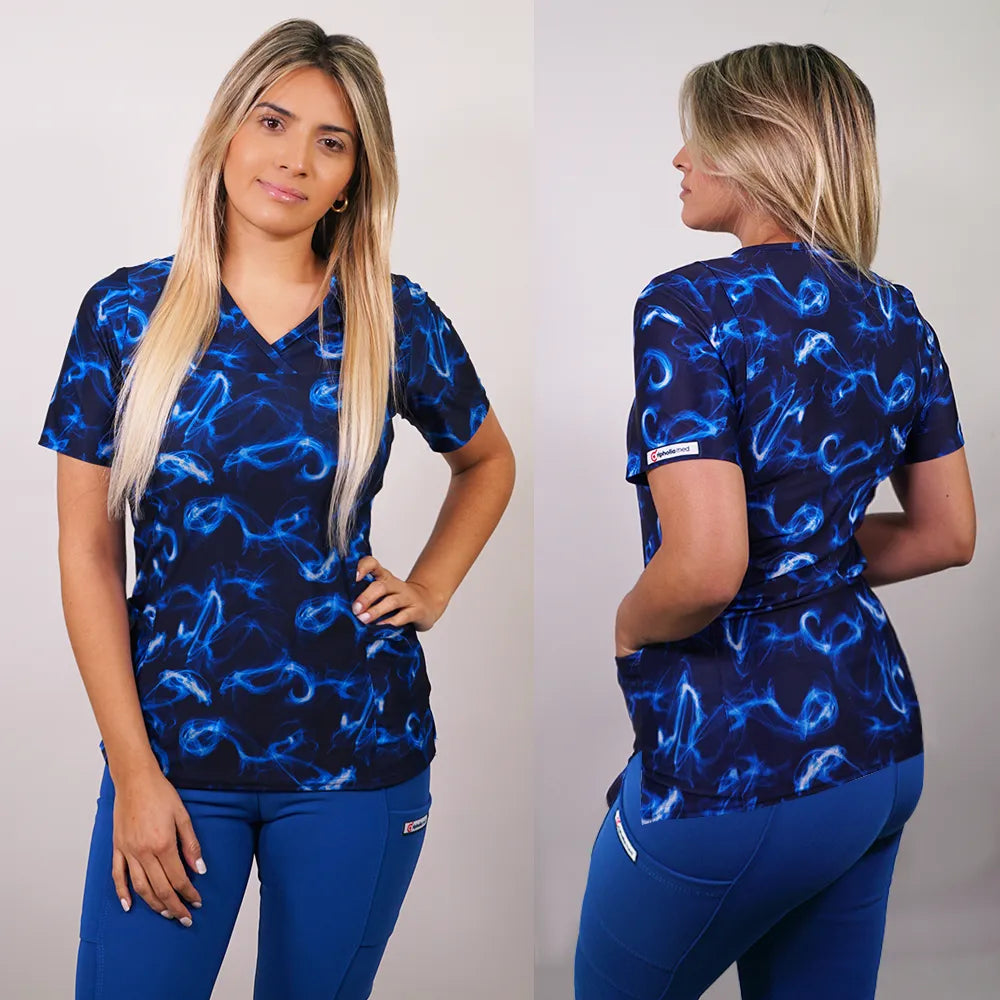 Delantal Mujer tela elasticada estampada. Combina con Azul Rey - Art. 2341