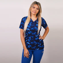  Delantal Mujer tela elasticada estampada. Combina con Azul Rey - Art. 2341