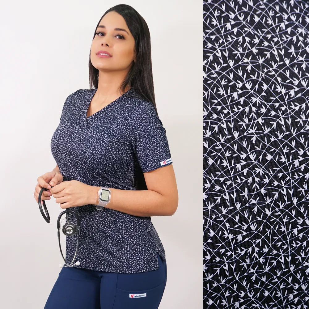 Delantal Mujer tela elasticada estampada. Combina con Azul Marino - Art. 2352