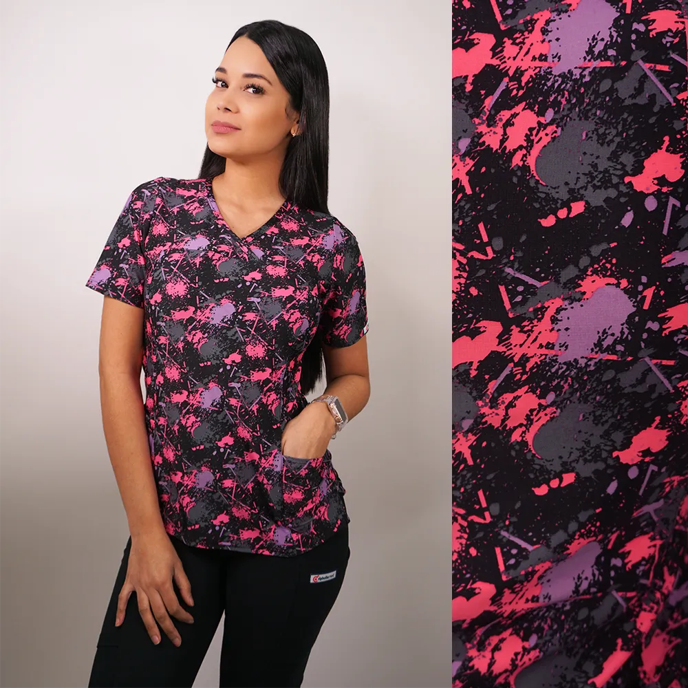 Delantal Mujer tela elasticada estampada. Fucsia - Art. 2357