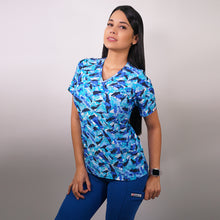  Delantal Mujer tela elasticada estampada. Combina con Azul Rey - Art. 2358