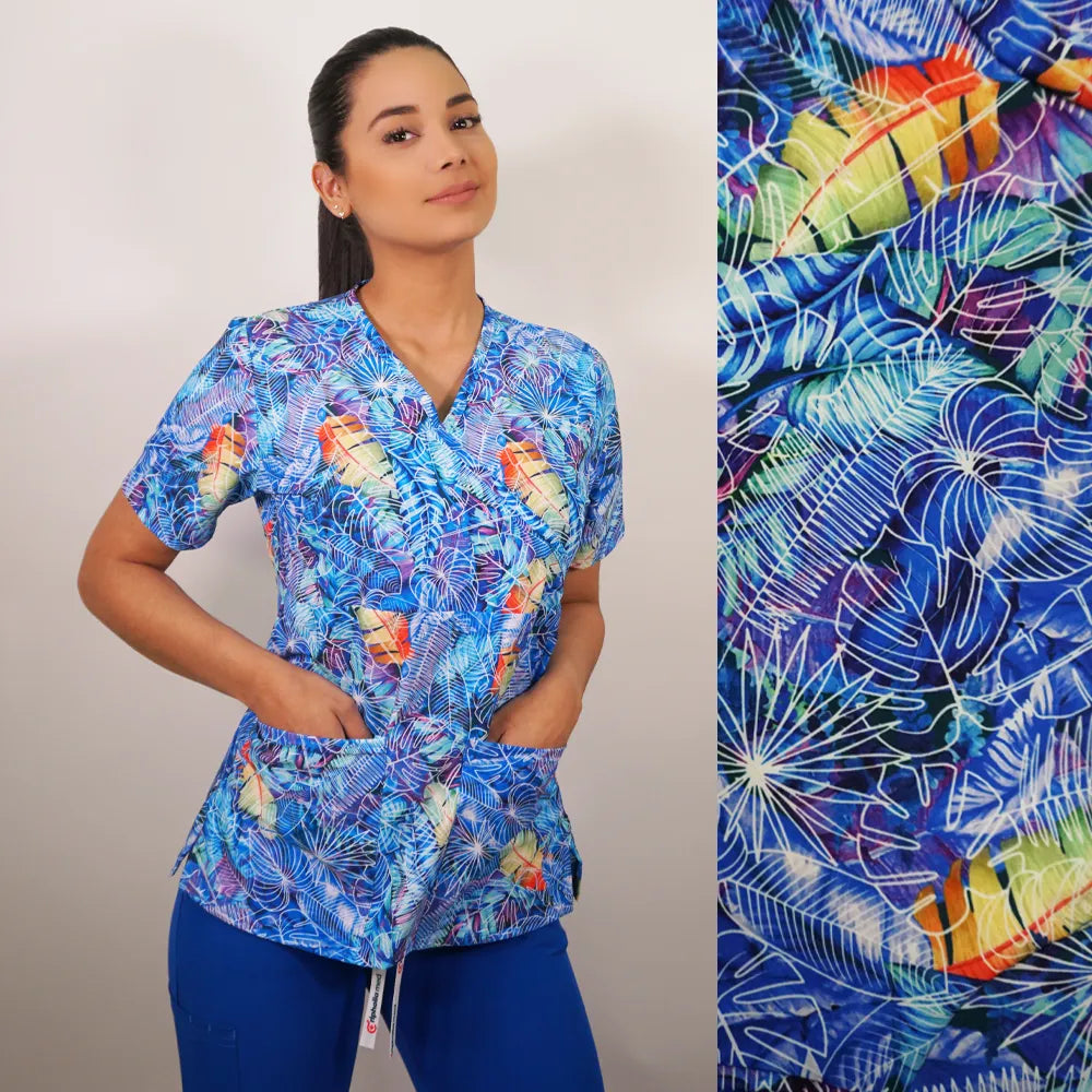 Delantal Mujer tela Anti fluidos estampada. Combina con Azul Rey - Art. 2390