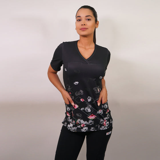 Delantal Mujer tela elasticada estampada. Combina con Negro - Art. 2416