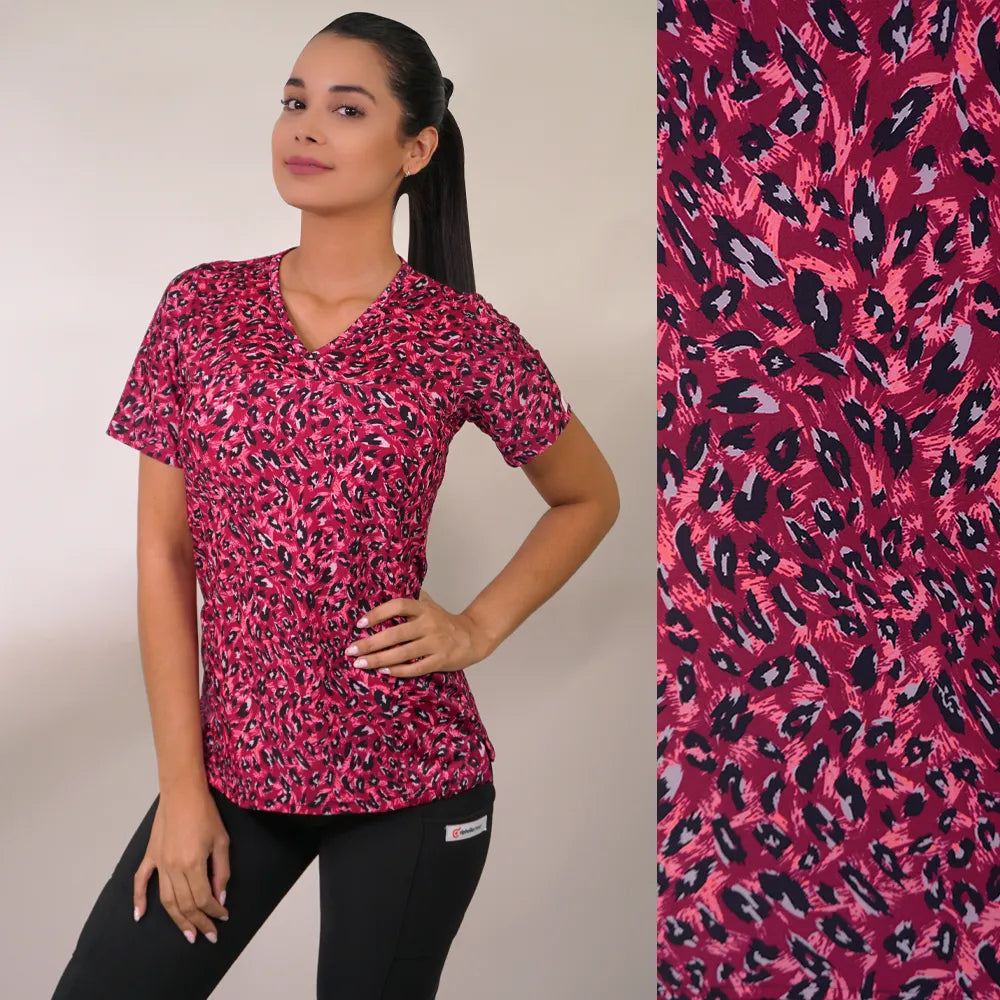 Delantal Mujer tela elasticada estampada. Fucsia - Art. 2429