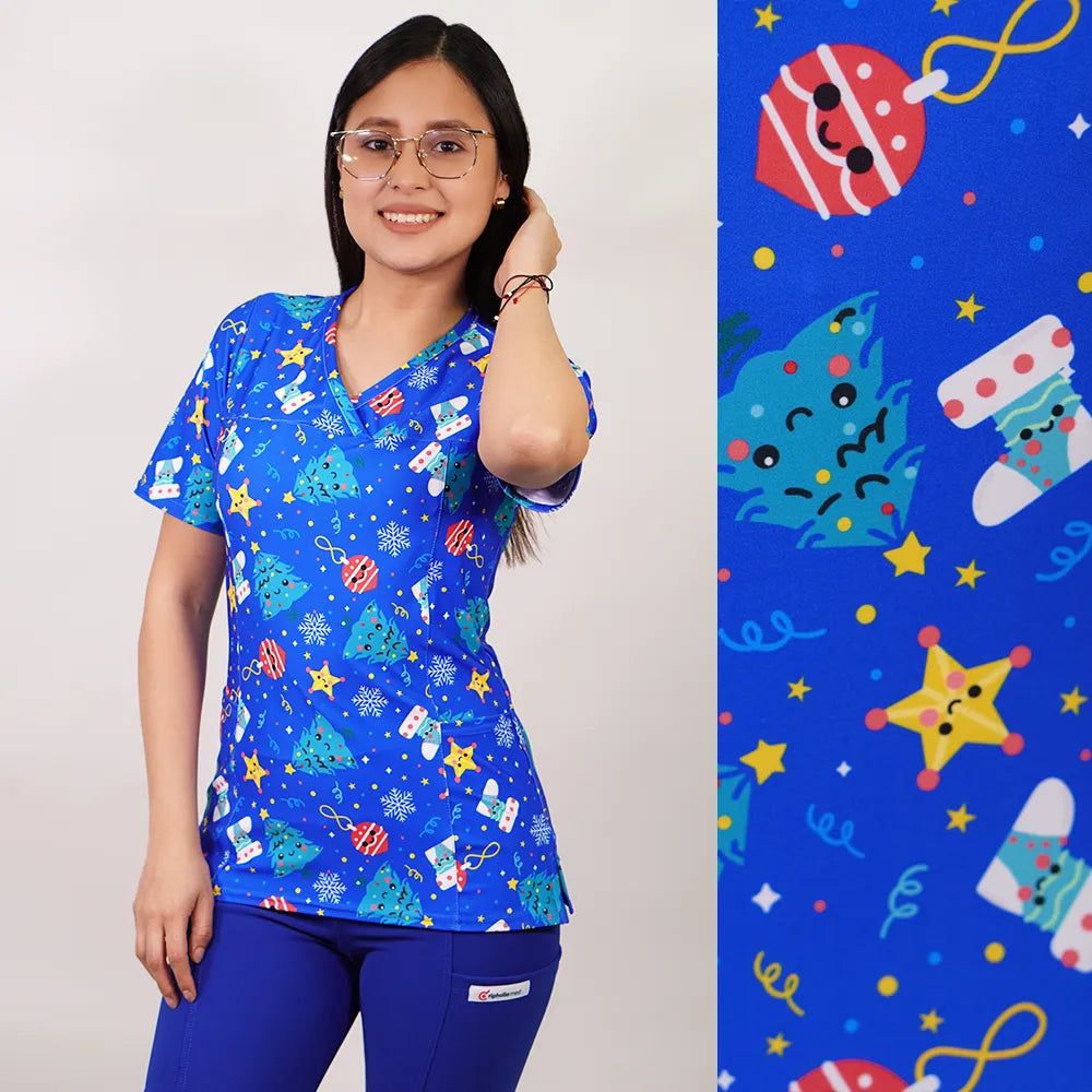 Delantal Mujer tela elasticada. Navidad. Azul Rey - Art. 2481