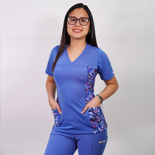  Delantal Mujer tela elasticada estampada. Celeste - Art. 2486