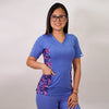 Delantal Mujer tela elasticada C/Apl. estampada. Celeste - Art. 2491