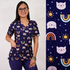 Delantal Mujer tela elasticada estampada Gatitos. Combina con Azul Marino - Art. 2494