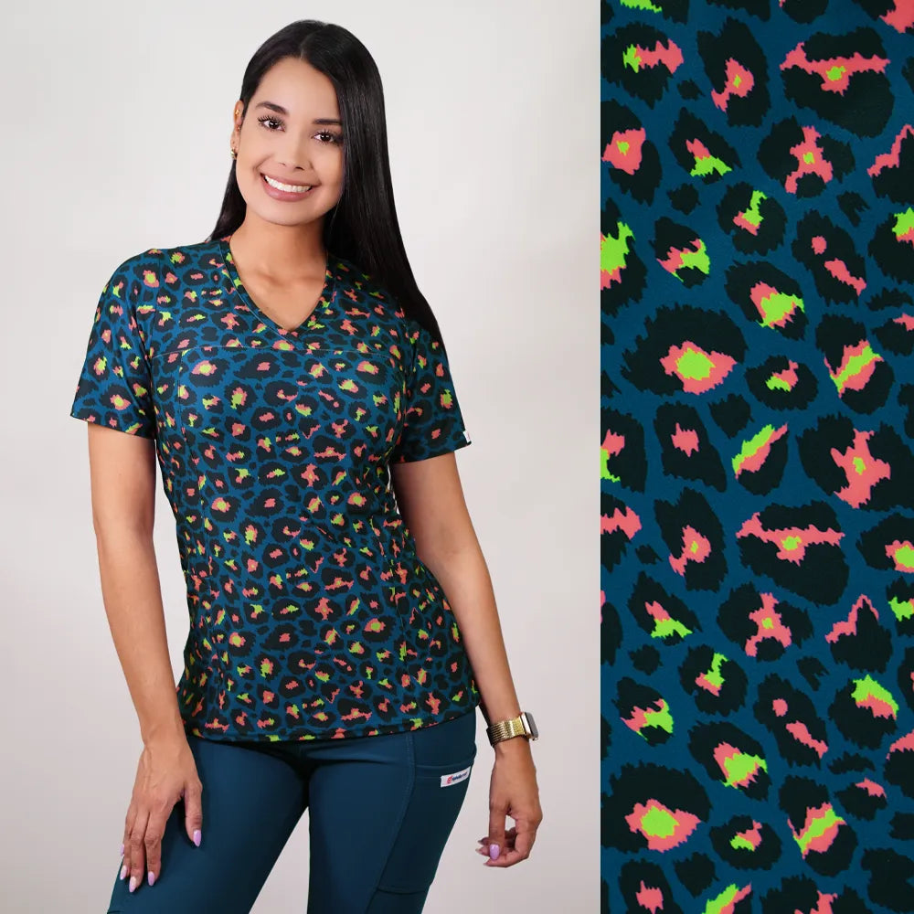 Delantal Mujer tela elasticada estampada Animal Print. Combina con Verde Petróleo - Art. 2499