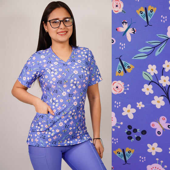 Delantal Mujer tela elasticada estampada Mariposas. Combina con Celeste - Art. 2505
