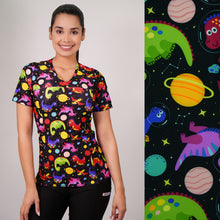  Delantal Mujer tela elasticada estampada dinosaurios. Combina con Negro - Art. 2506