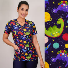  Delantal Mujer tela elasticada estampada Dinosaurios. Combina con Azul Marino - Art. 2507