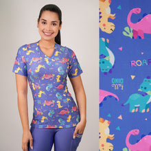  Delantal Mujer tela elasticada estampada Dinosaurios. Combina con Celeste - Art. 2514