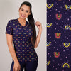 Delantal Mujer tela elasticada estampada. Combina con Azul Marino - Art. 2518