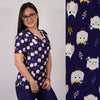Delantal Mujer tela elasticada estampada Búho. Combina con Azul Marino - Art. 2519