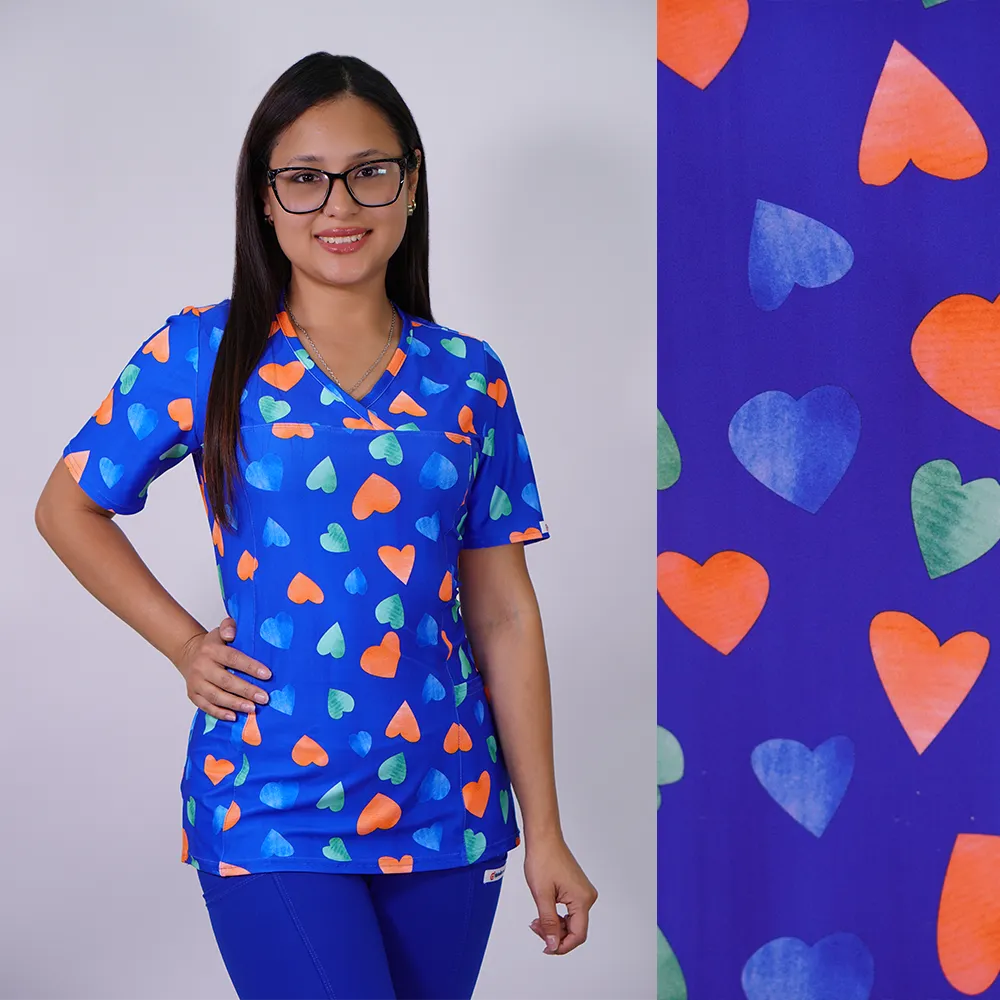 Delantal Mujer tela elasticada estampada Corazones. Combina con Azul Rey - Art. 2525