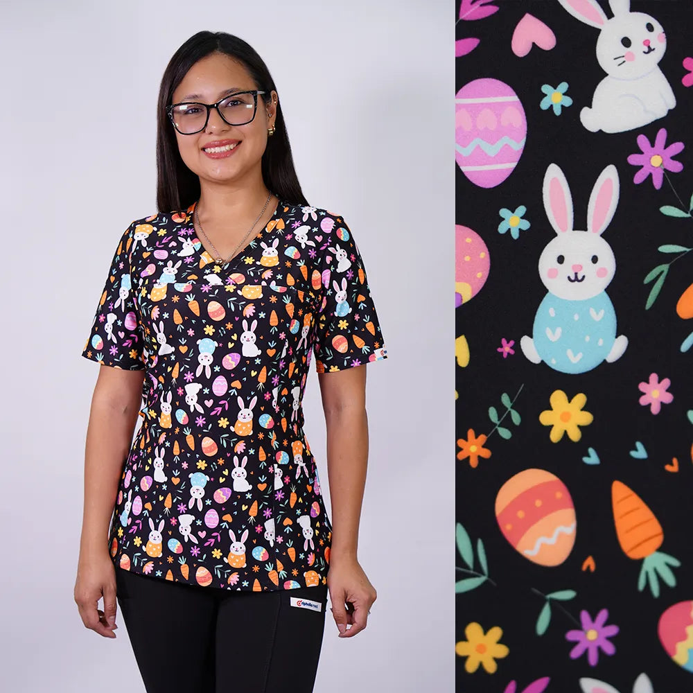 Delantal Mujer tela elasticada estampada Conejitos. Combina con Negro - Art. 2531