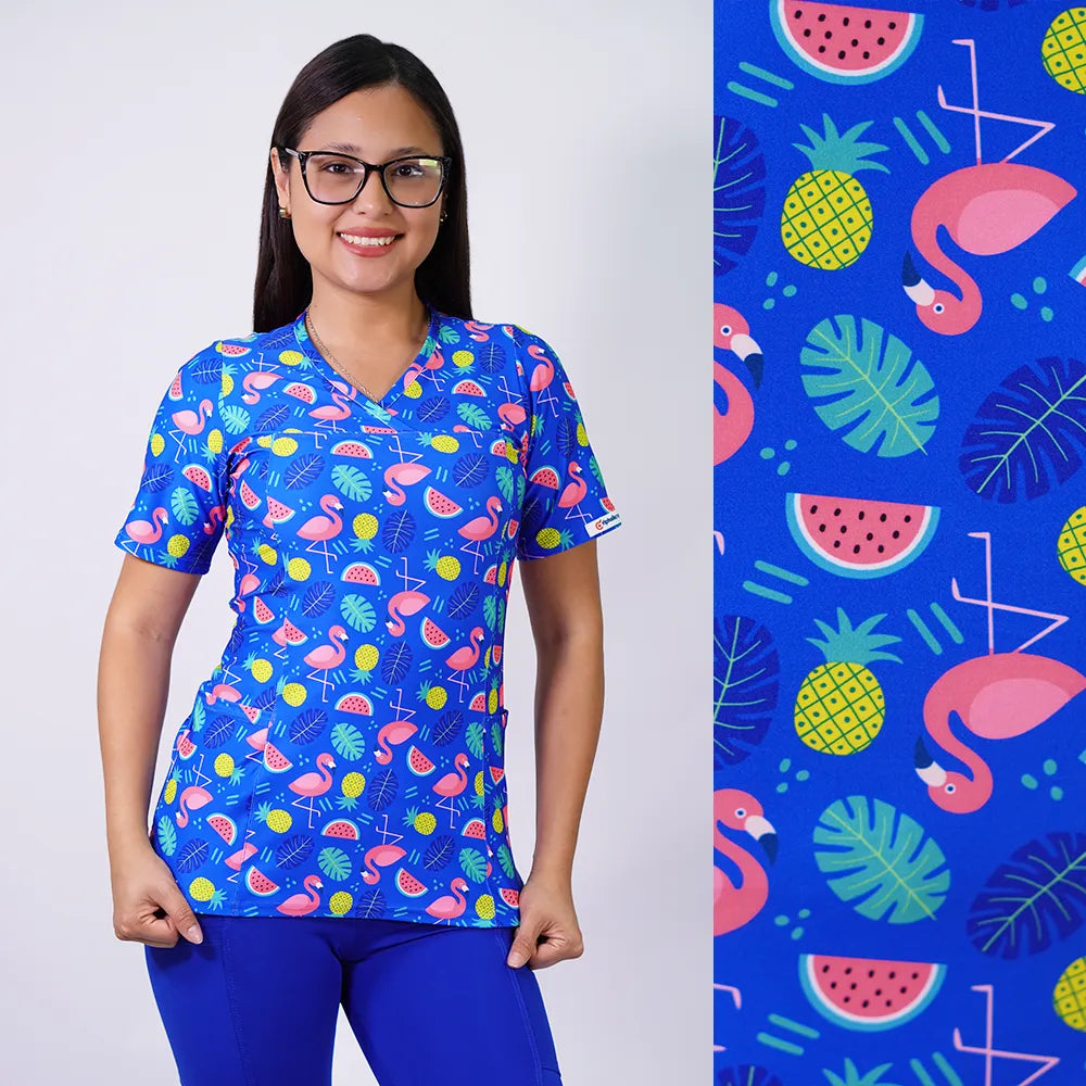 Delantal Mujer elasticado estampado Flamenco. - Azul Rey- 2532