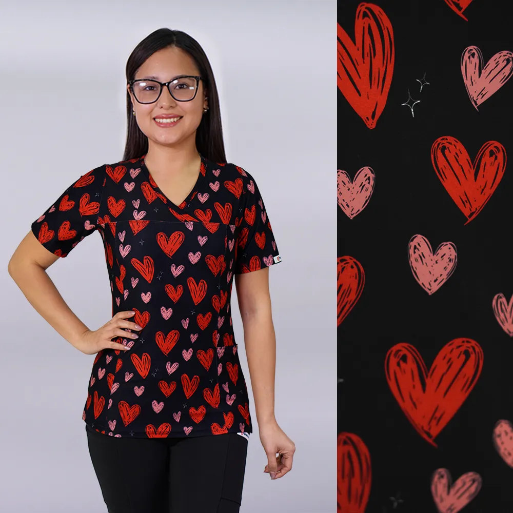 Delantal Mujer tela elasticada estampada Corazones. Combina con NEGRO Y ROJO - Art. 2533