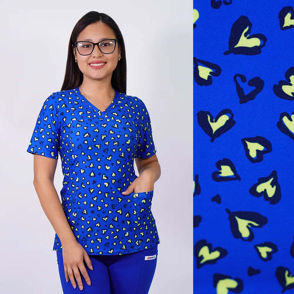 Delantal Mujer tela elasticada estampada Corazones. Combina con Azul Rey - Art. 2534