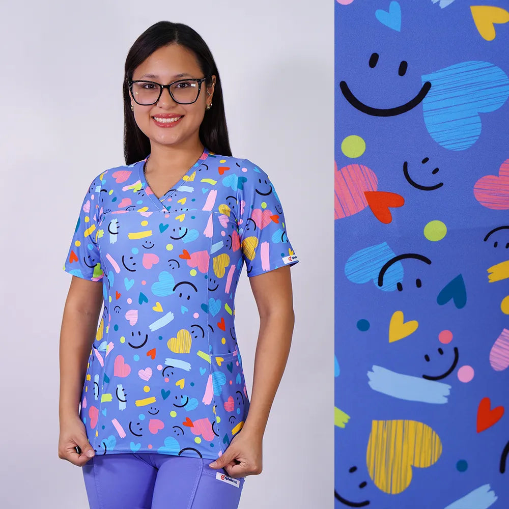Delantal Mujer tela elasticada estampada Corazones. Combina con Celeste - Art. 2536