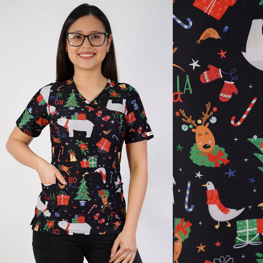 Delantal Mujer elasticado. Negro. Navidad- 2584