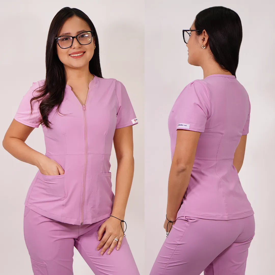 Delantal Mujer anti fluidos Azalea con cierre. Rosado - Art. AZALEA-19