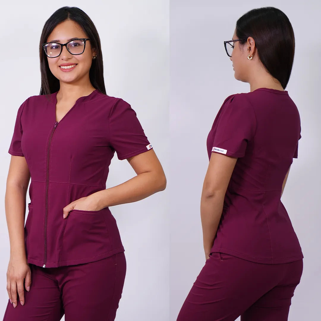 Delantal Mujer anti fluidos Azalea con cierre. Burdeo - Art. AZALEA-23