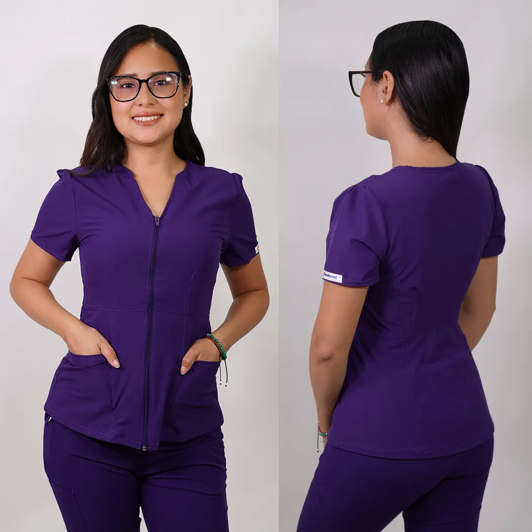 Delantal Mujer anti fluidos Azalea con cierre. Morado - Art. AZALEA-4-A