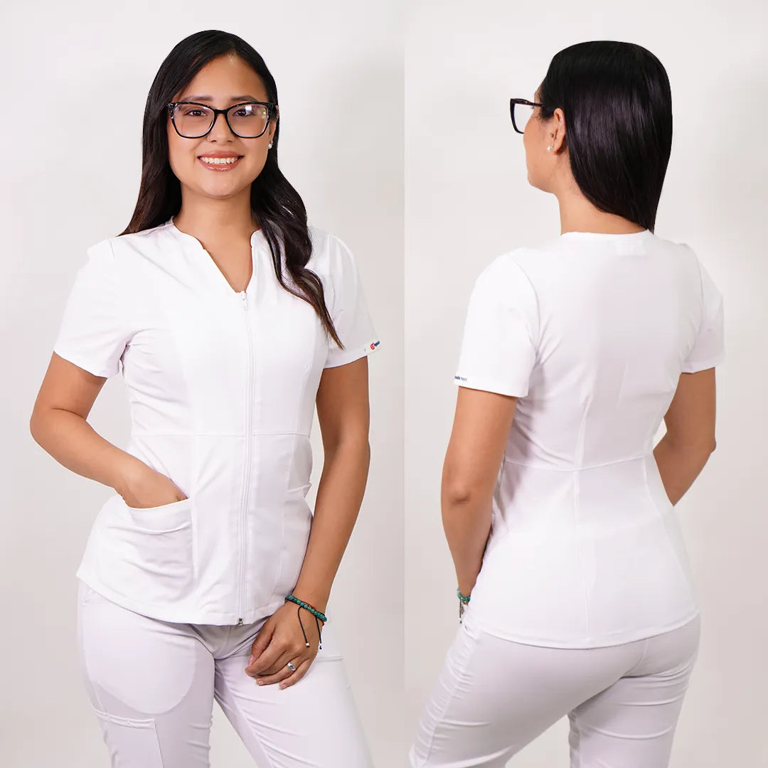 Delantal Mujer anti fluidos Azalea con cierre. Blanco - Art. AZALEA-7