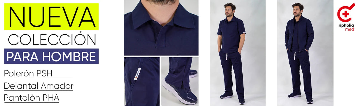 Banner web escritorio lanzamiento ropa clínica hombre