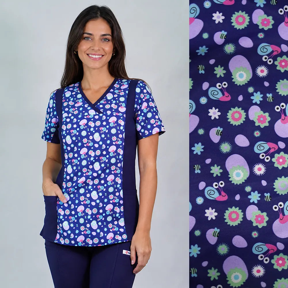 Delantal Mujer modelo Fusión tela Anti fluidos estampada. Azul Marino - Art. FUS-1